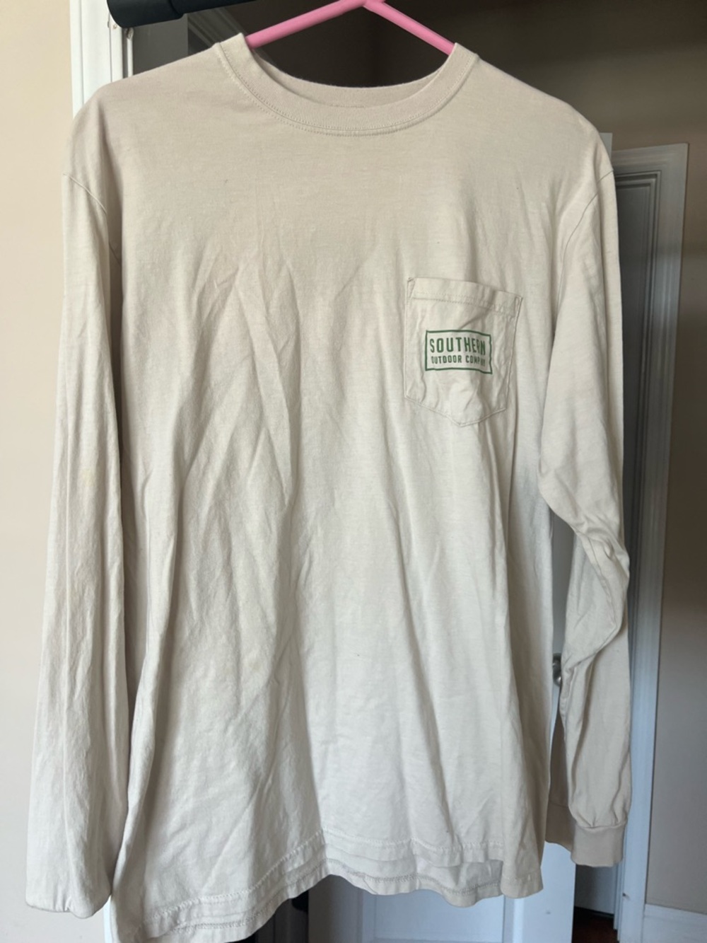 Men's Long-Sleeve Pocket Tee — Light Cream